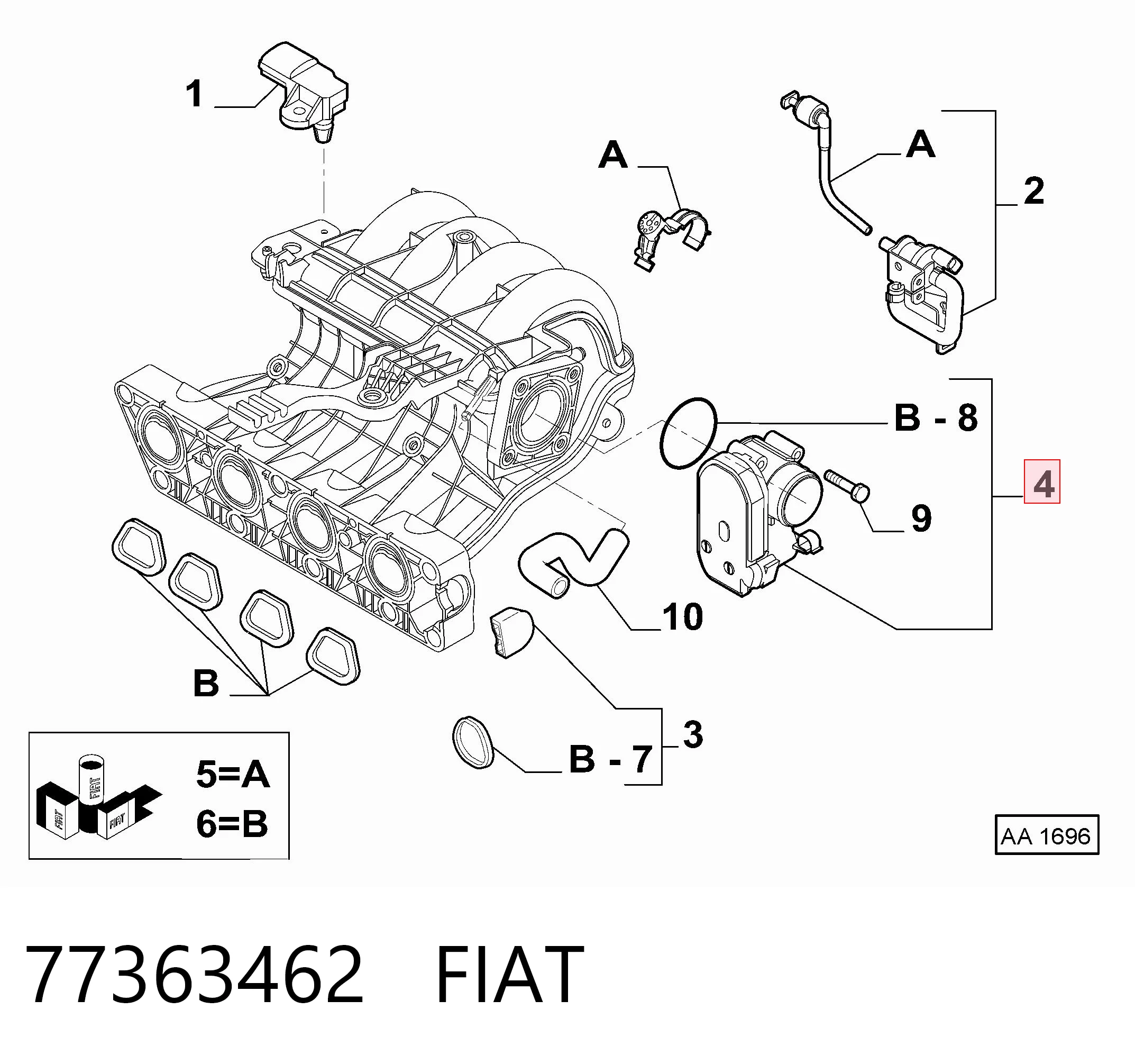77363462 Fiat/Alfa/Lancia Mariposa de admisión
