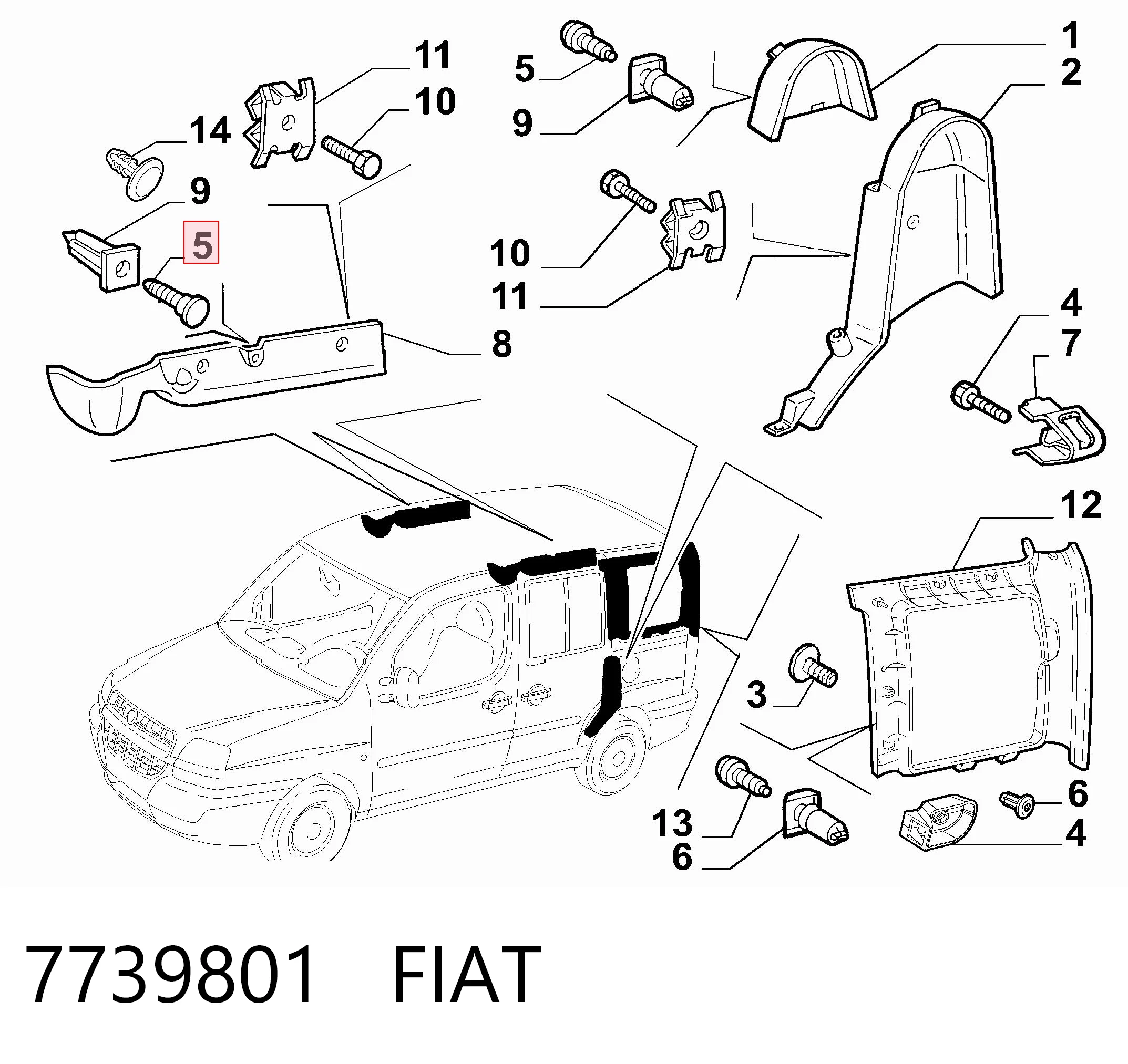 7739801 Fiat/Alfa/Lancia Clips de fijación para panel de puerta