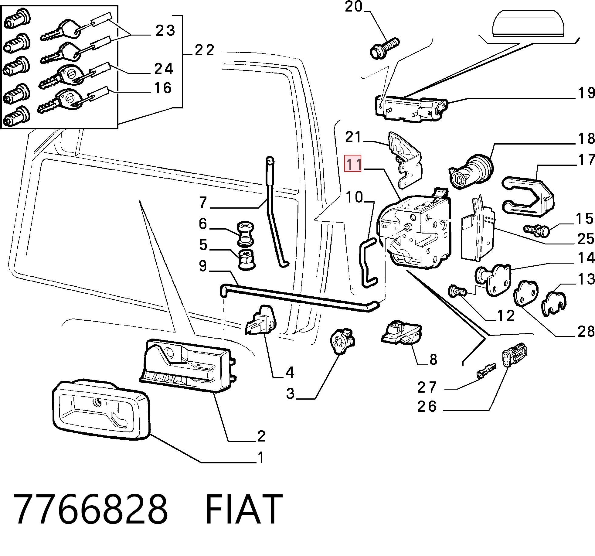 Cerradura delantera izquierda para Fiat Punto I (176)
