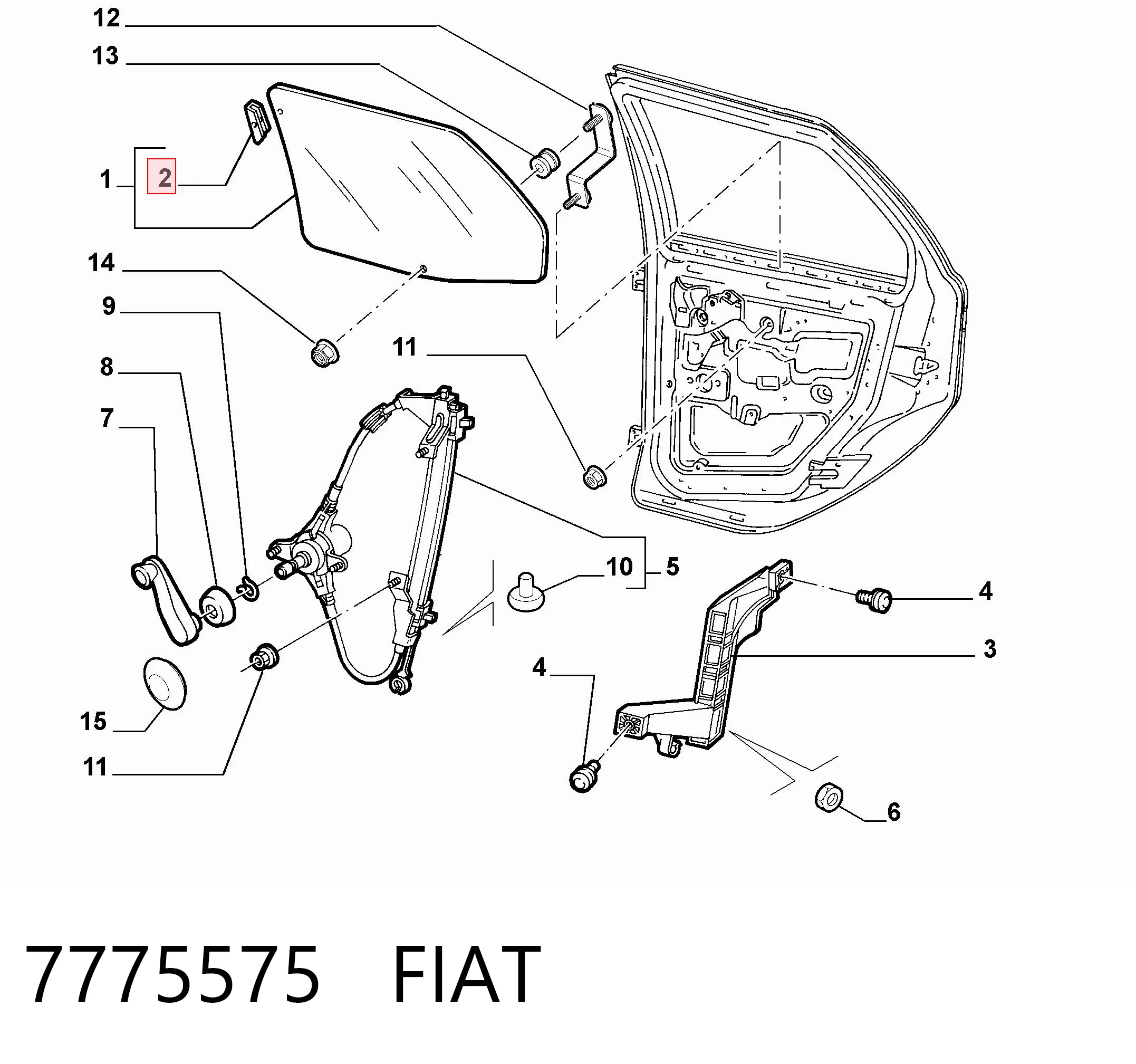 7775575 Fiat/Alfa/Lancia Guía de cristal del marco de la puerta delantera derecha
