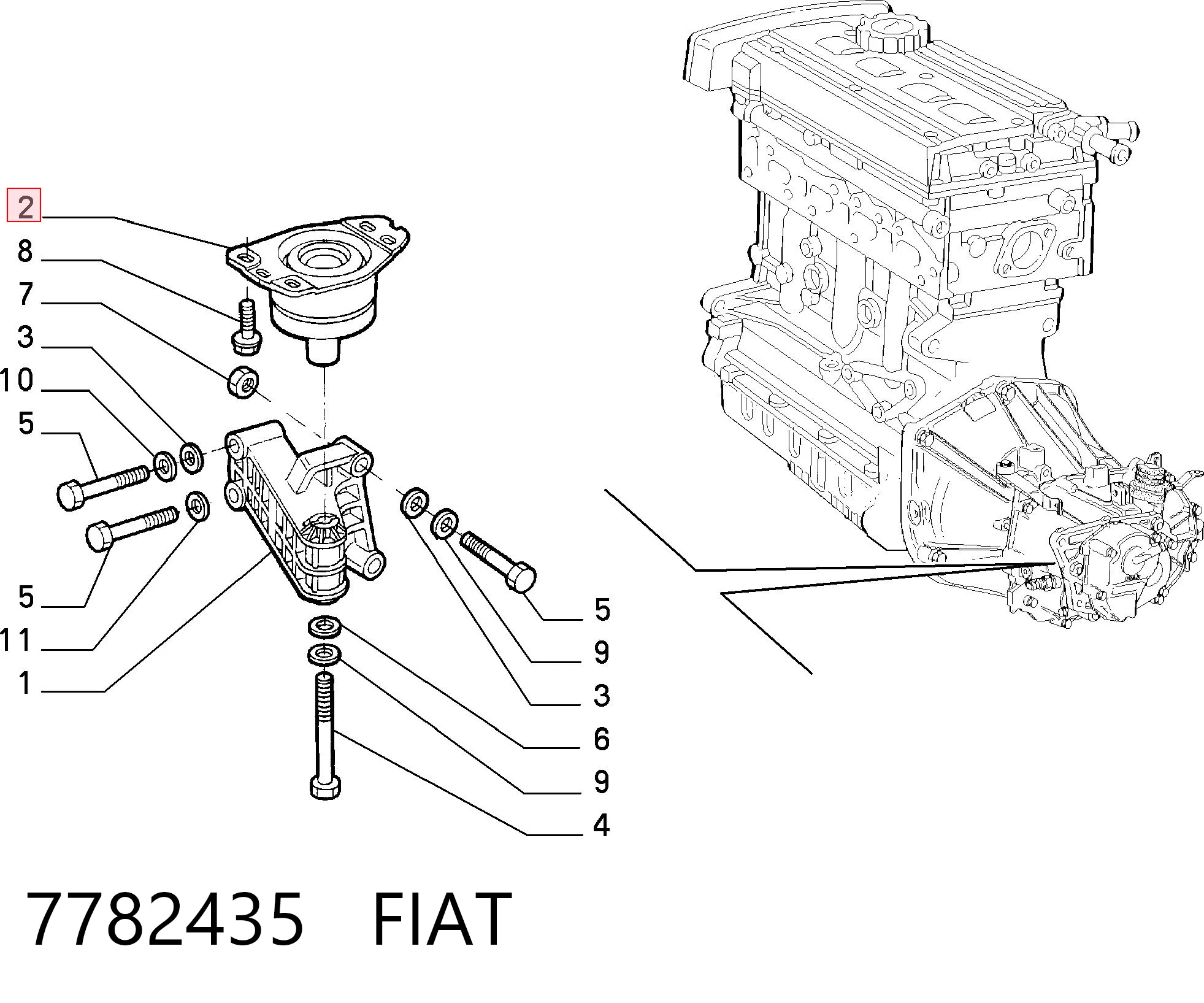 Soporte izquierdo del motor 7782435 FIAT