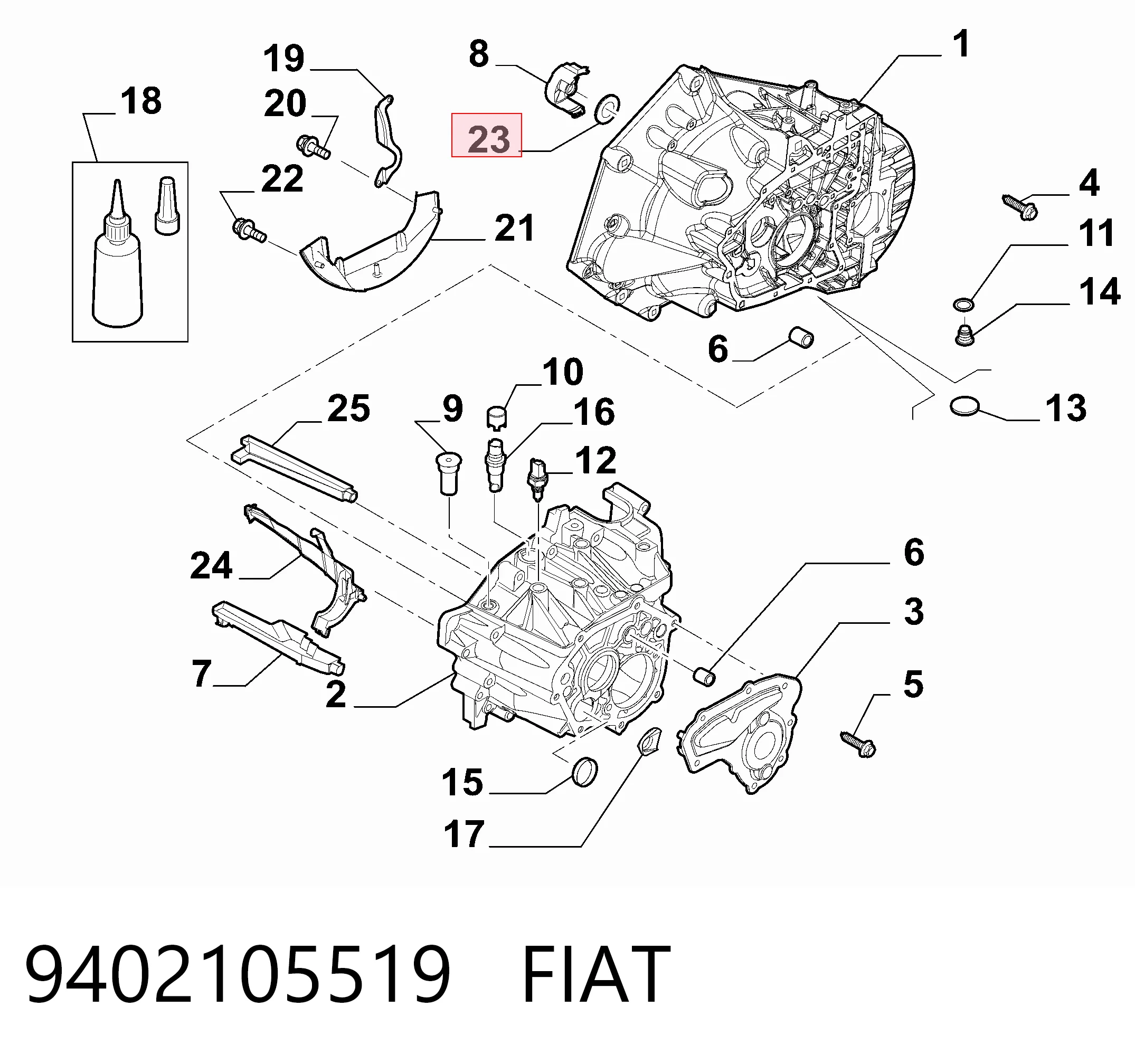 9402105519 Fiat/Alfa/Lancia Guía del cojinete de desembrague