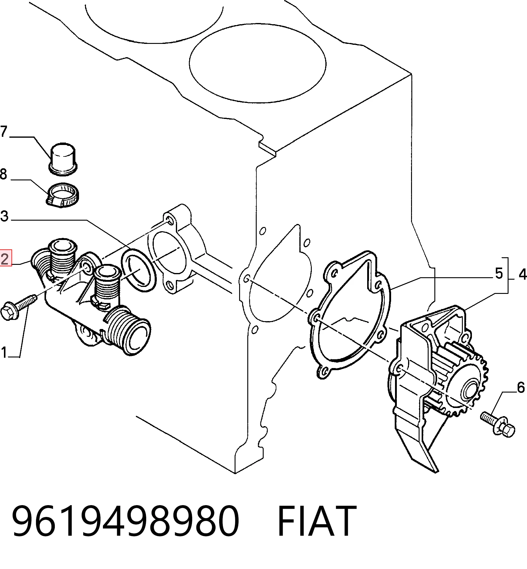 Brida del sistema de refrigeración (triple unión) 9619498980 FIAT