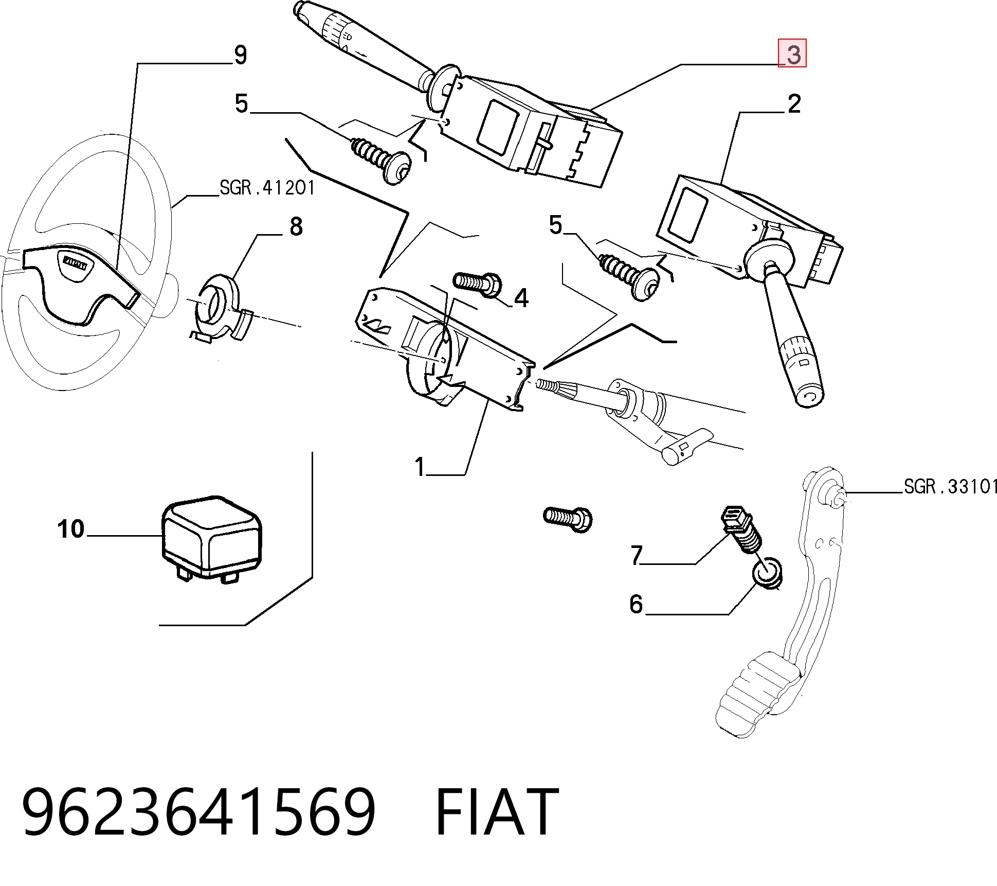 9623641569 Fiat/Alfa/Lancia Conmutador izquierdo de la columna de dirección