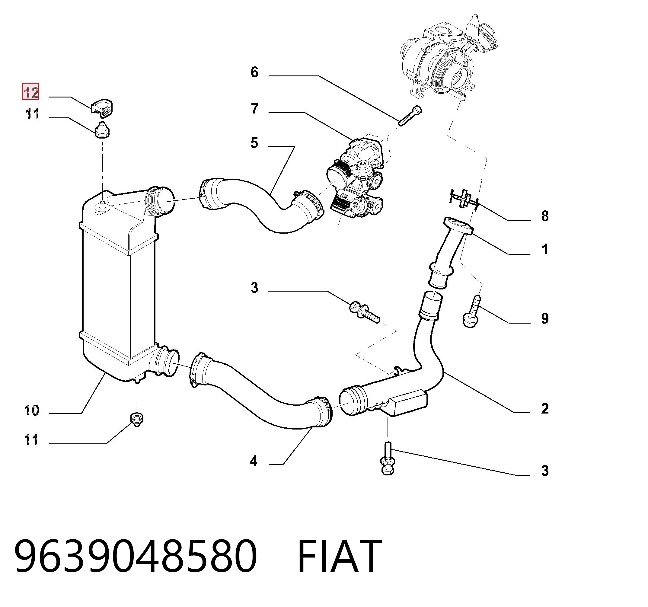 Soporte superior del radiador 9639048580 FIAT