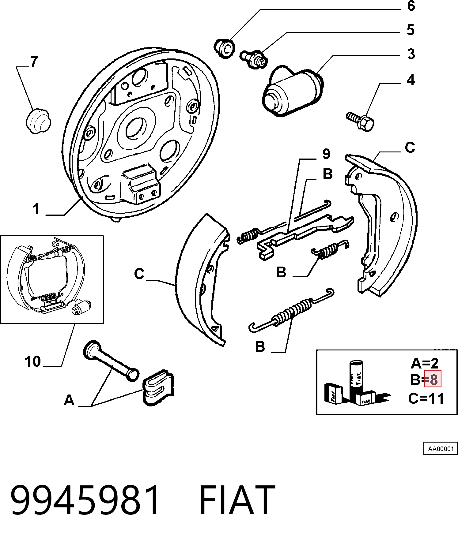 Juego de montaje, zapatas de freno traseras Fiat Punto II (1999-2012)
