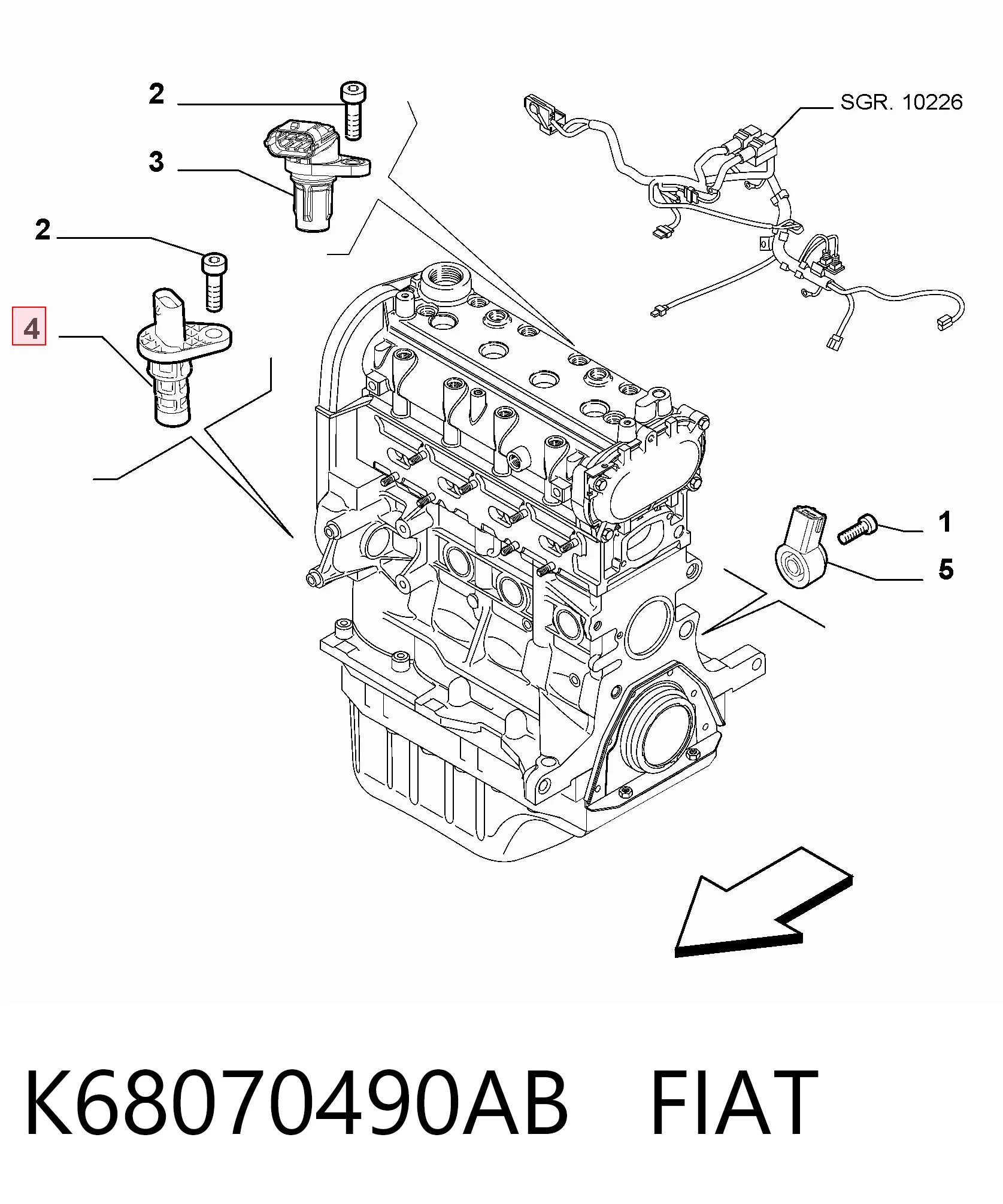 Sensor de posición del cigüeñal K68070490AB FIAT