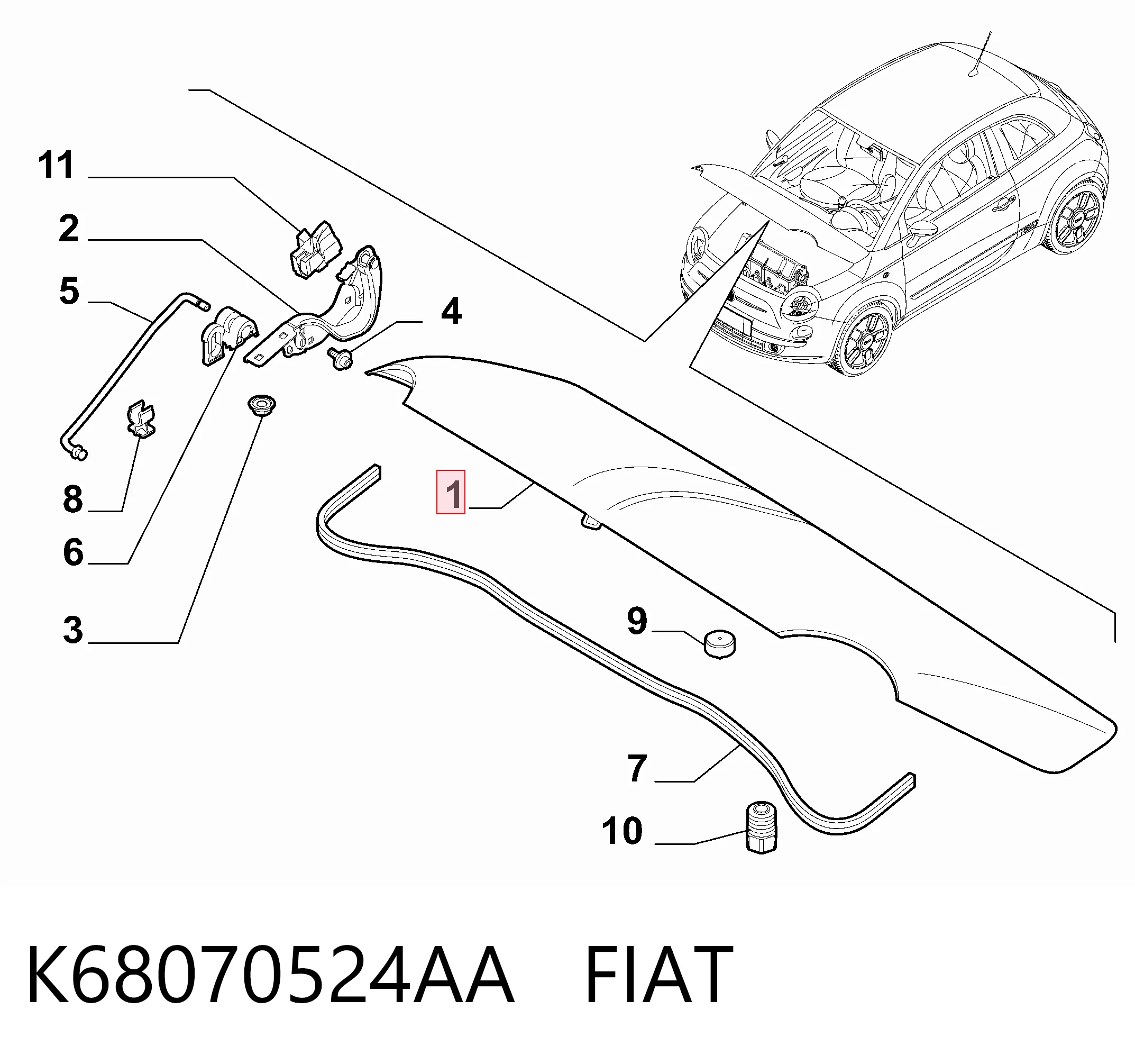 Capó del motor Fiat 500 hatchback (312) (2007 - 2026) precio, desde 313,63 EUR