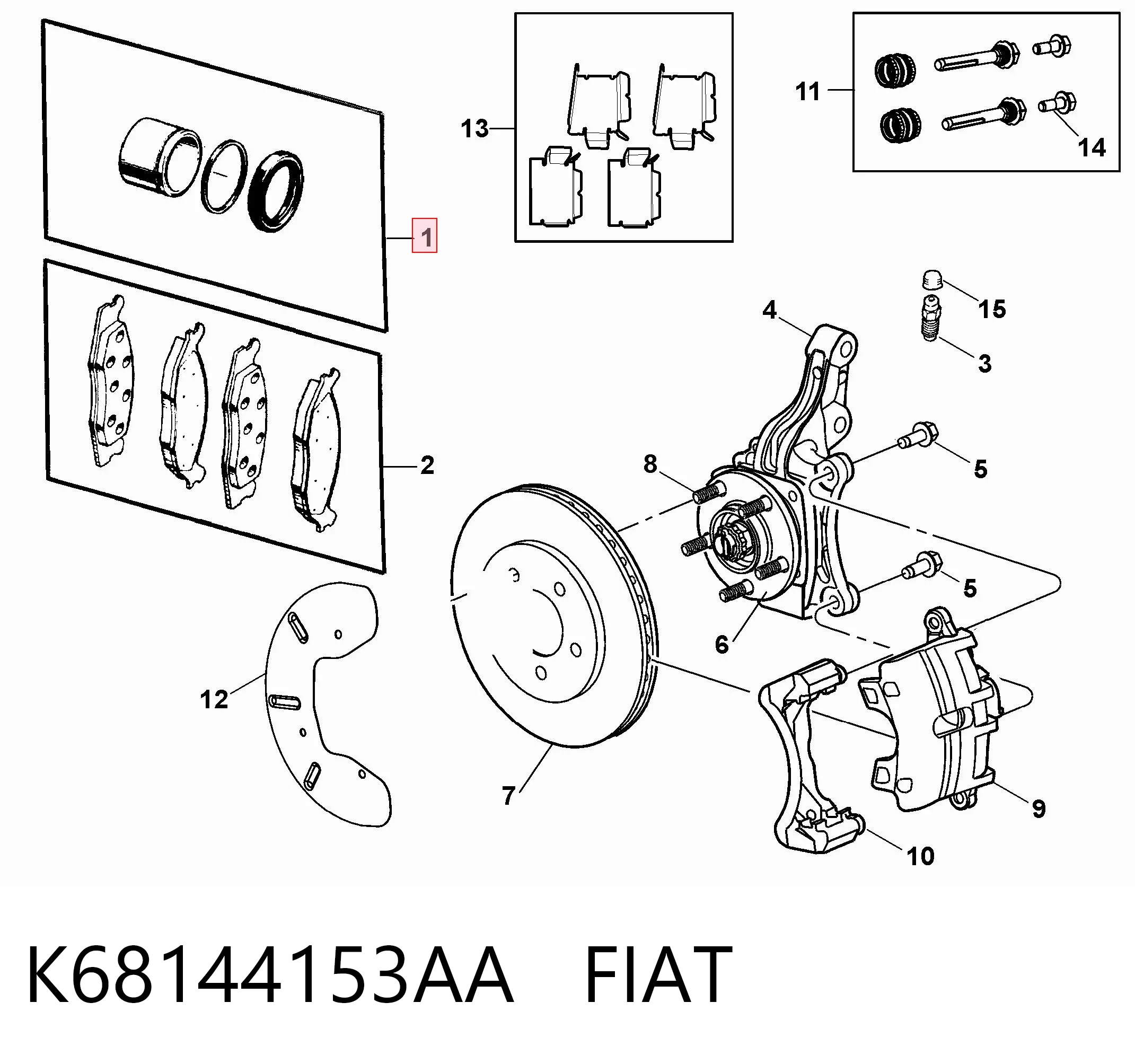 Juego de reparación de pinza de freno delantero K68144153AA FIAT