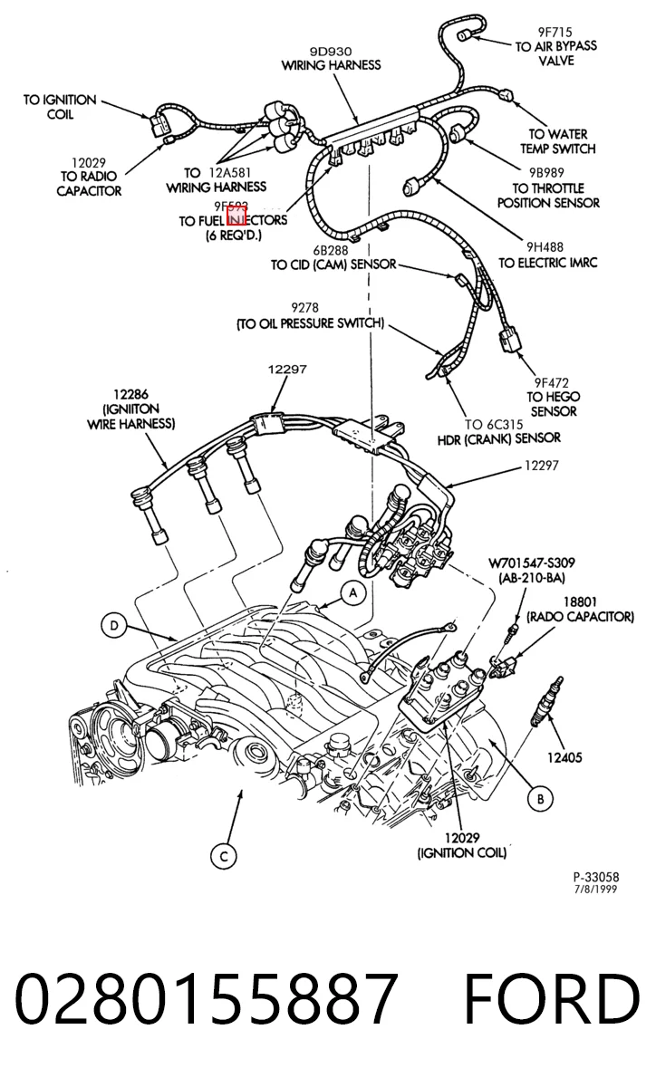 0280155887 Ford Inyector de combustible