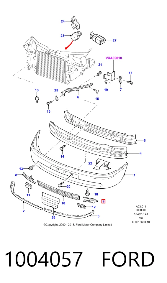 Tapa de rejilla de faro antiniebla delantero izquierdo 1004057 FORD