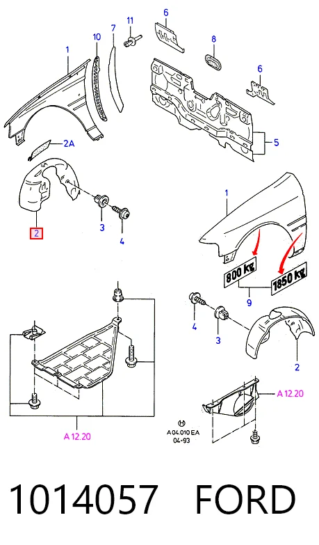 Guardabarros interior derecho, aleta delantera Ford Escort VII sedán (GAL, AFL) (1995 - 1999) precio, desde 15,52 EUR