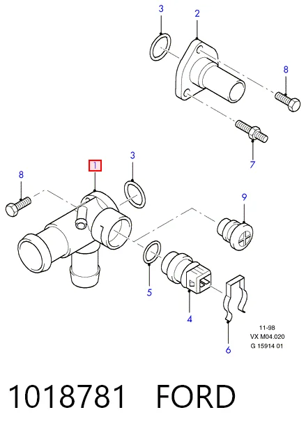 Brida del sistema de refrigeración (triple unión) 1018781 FORD