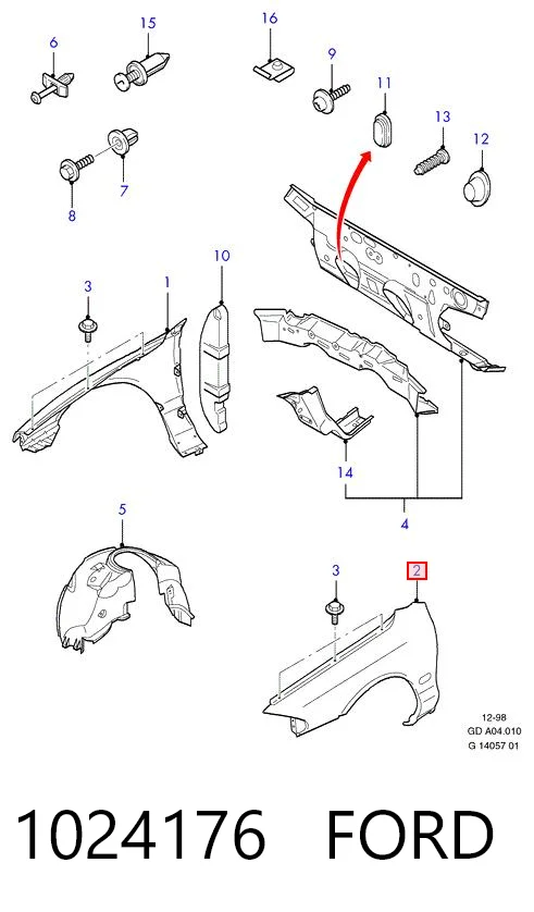Aleta delantera izquierda para Ford Mondeo II (BFP)