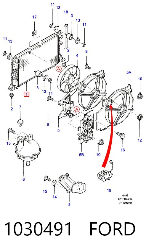 Radiador de refrigeración del motor 1030491 FORD