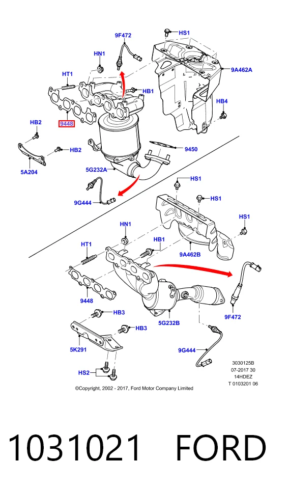 Junta de colector de escape para Ford Focus I (DFW)