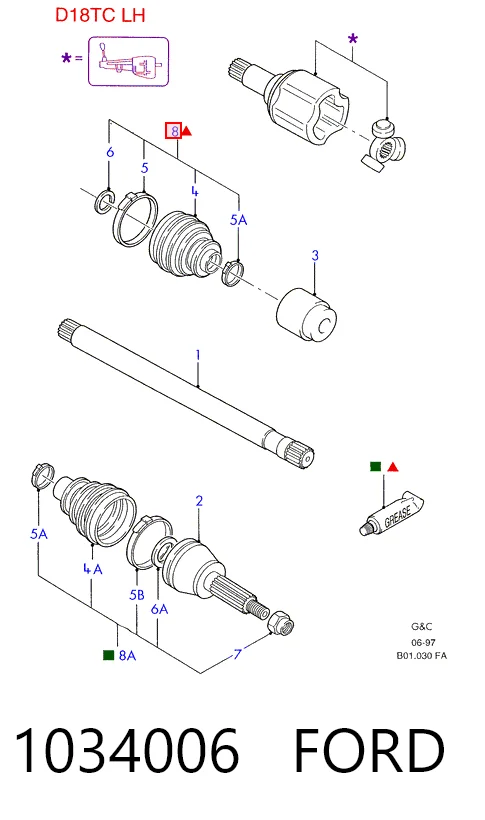 Fuelle de semieje delantero interior para Ford Mondeo BFP