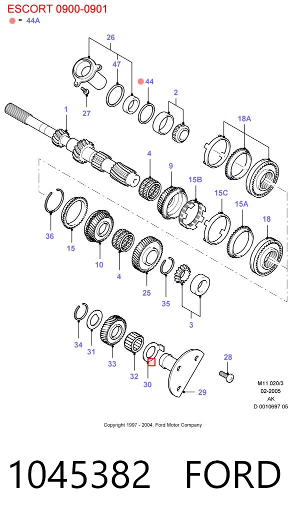 Cojinete, caja de cambios 1045382 FORD