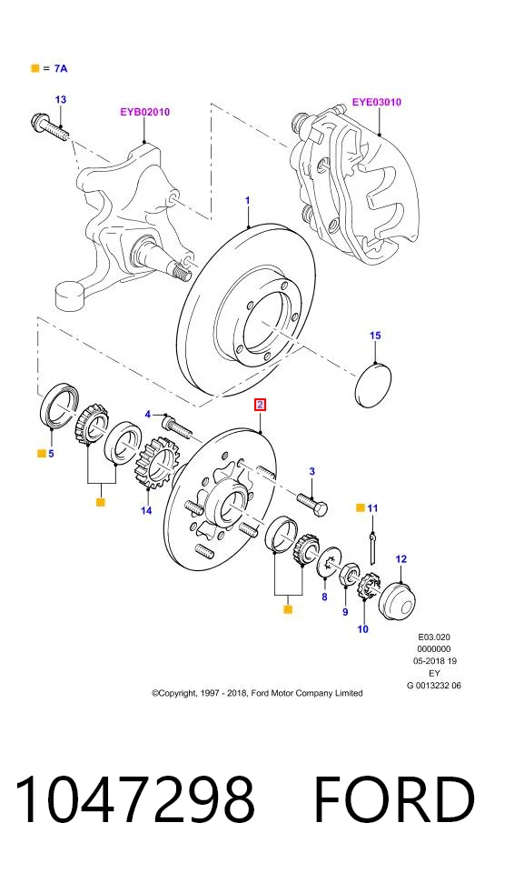 Cubo de rueda delantero 1047298 FORD