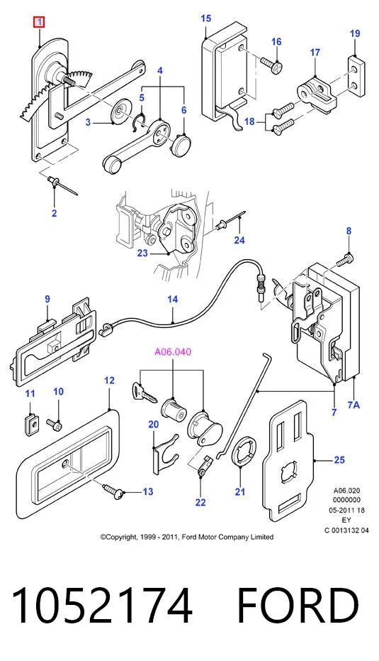 1052174 Ford Mecanismo levanta, puerta delantera derecha