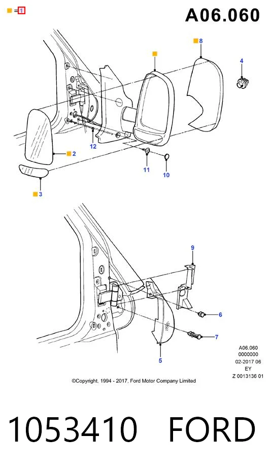 1053410 Ford Espejo derecho