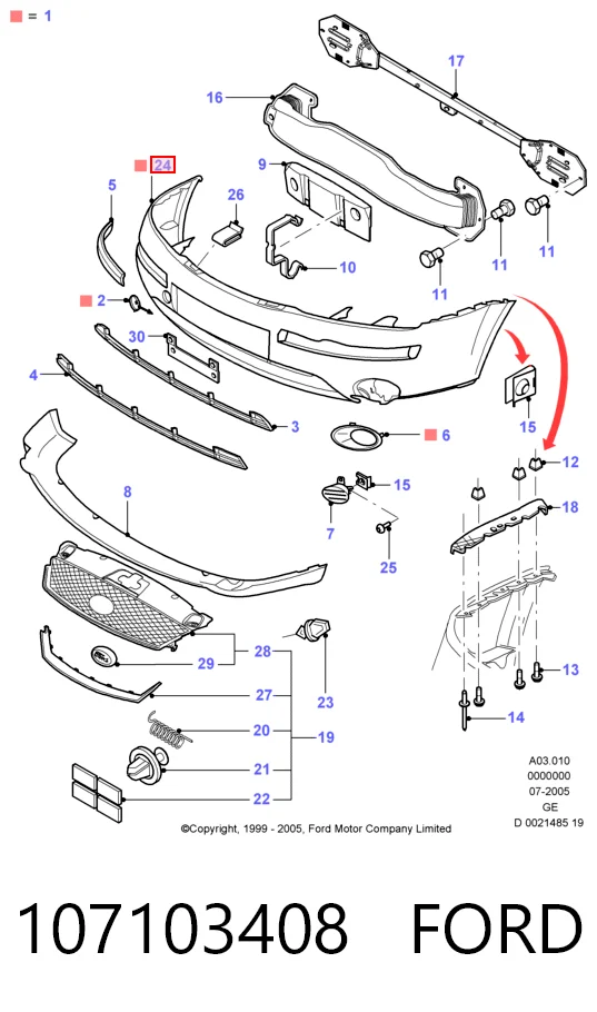 Parachoques delantero 107103408 FORD