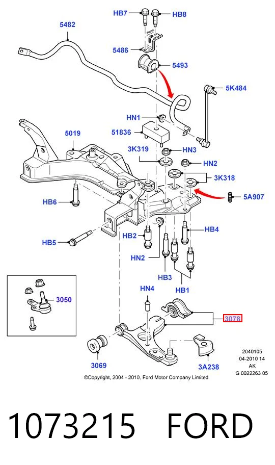 Brazo inferior izquierdo de la suspensión delantera 1073215 FORD