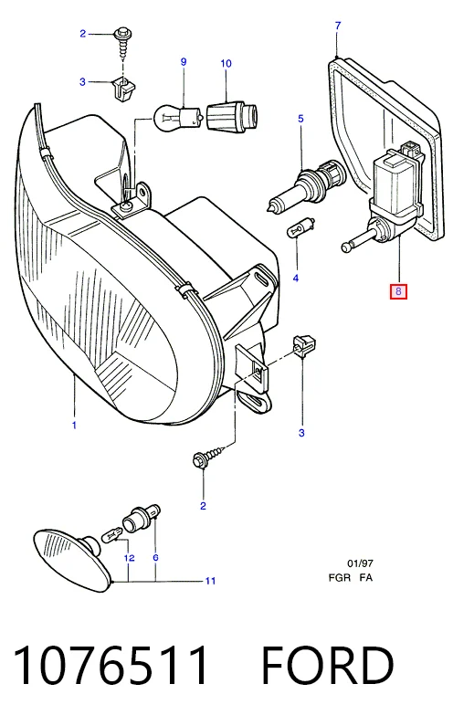 Elemento de regulación, regulación del alcance de faros  Ford Mondeo I (1993-1996)