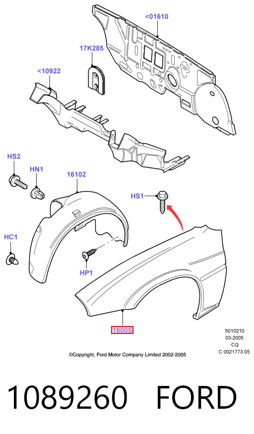 Aleta delantera izquierda para Ford Ka  RBT