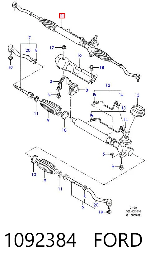 1092384 Ford Cremallera caja de direccion