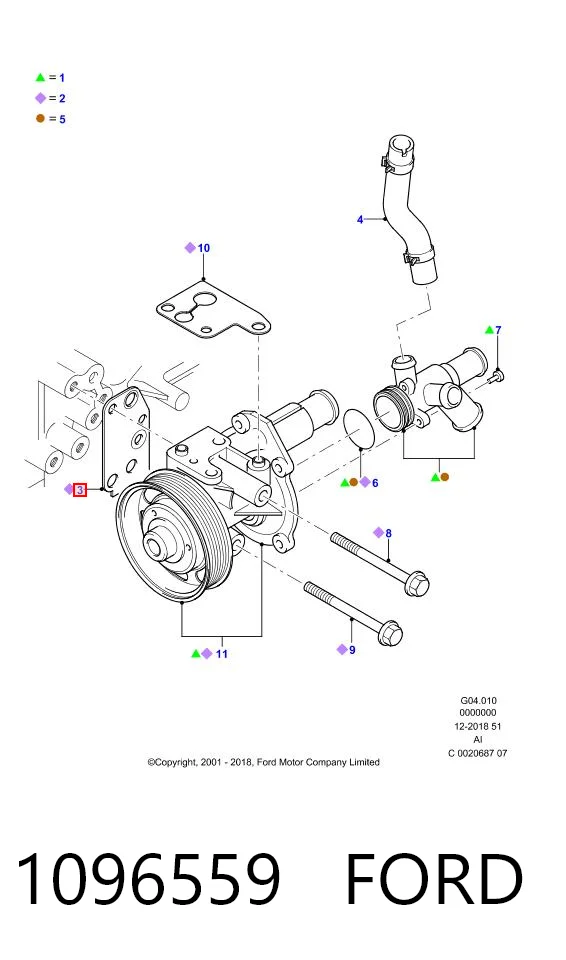 1096559 Ford Junta de bomba de agua