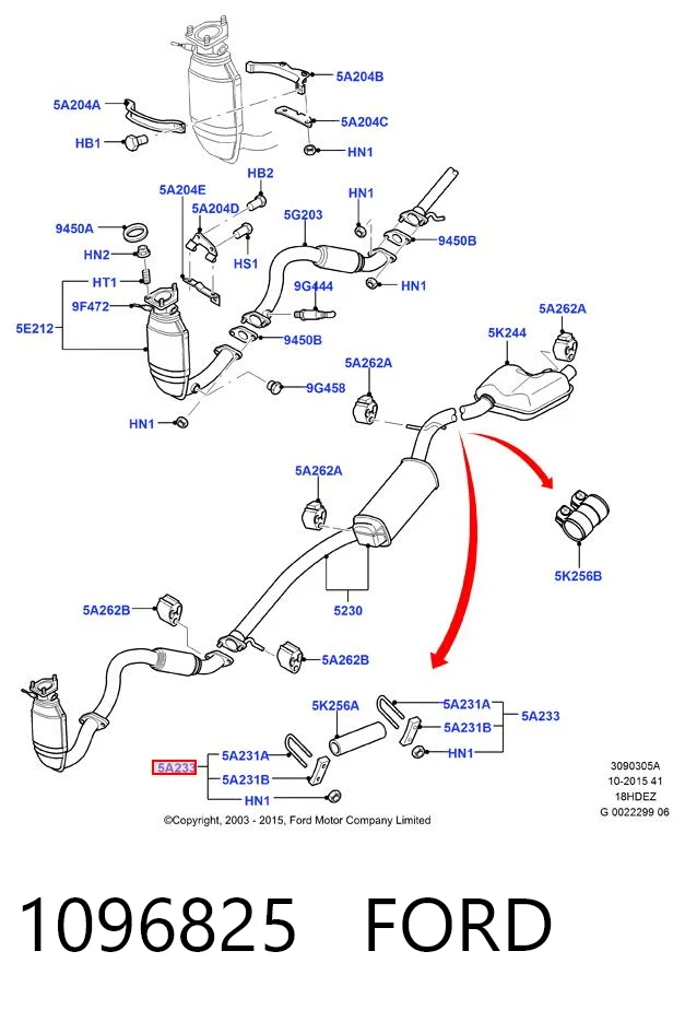 1096825 Ford Abrazadera delantera del silenciador