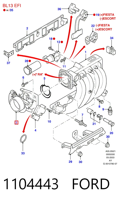 Mariposa de admisión para Ford Ka  RBT