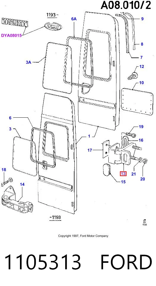 1105313 Ford Bisagra superior derecha de puerta trasera batiente