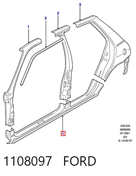 Umbral de puerta, derecha para Ford Fiesta JAS, JBS