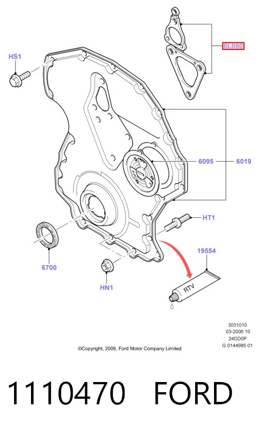 Junta superior de la tapa frontal del motor para Ford Transit V V184/5