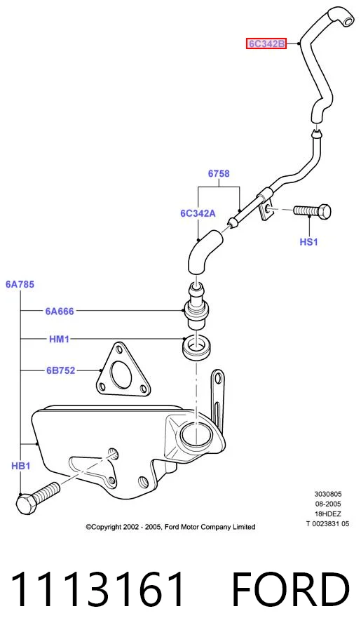 1113161 Ford Tubo del sistema de recirculación de gases de escape EGR