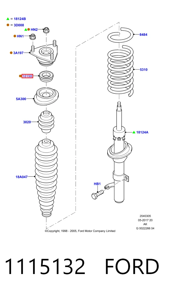 Rodamiento de soporte del amortiguador delantero 1115132 FORD