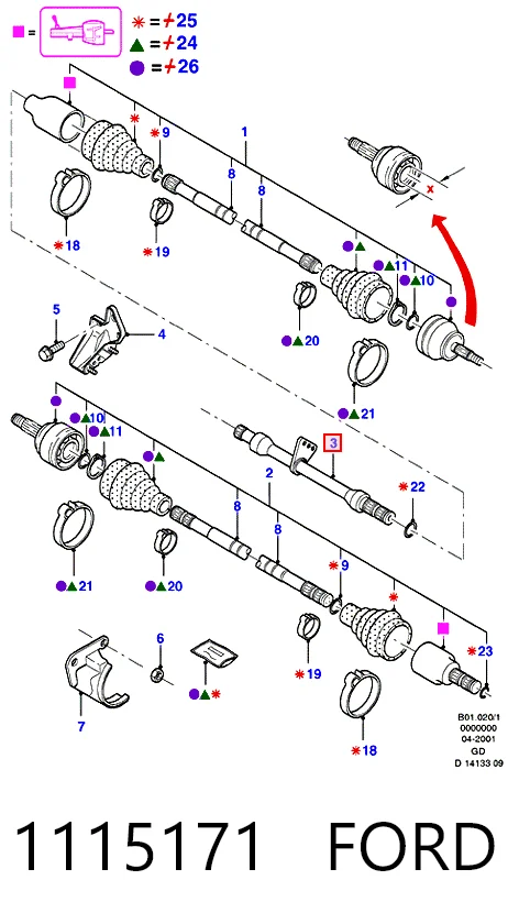 Eje intermedio de transmisión 1115171 FORD