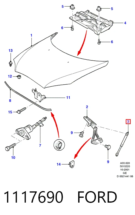 1117690 Ford Muelle de capó 