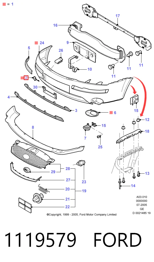 Tapa del gancho de remolque del parachoques delantero 1119579 FORD