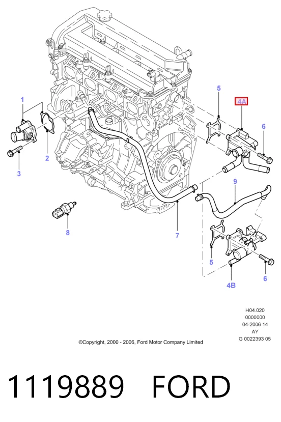 1119889 Ford Brida del sistema de refrigeración (triple unión)