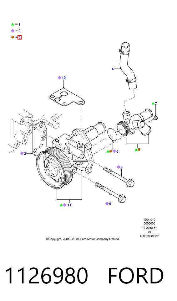 1126980 Ford Brida del sistema de refrigeración (triple unión)