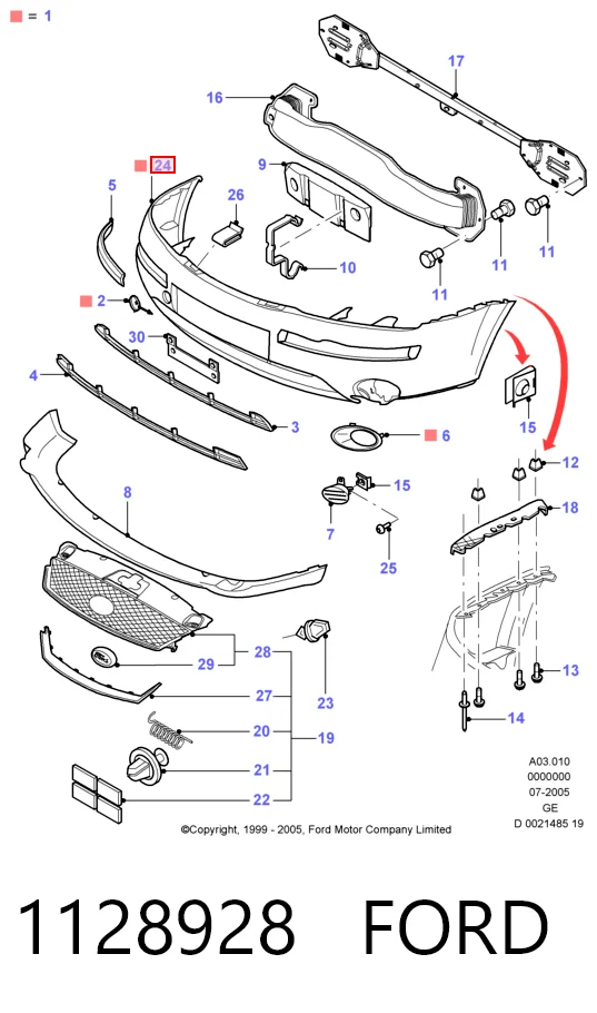 Parachoques delantero 1128928 FORD
