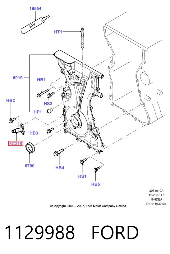 Sensor de posición del cigüeñal 1129988 FORD
