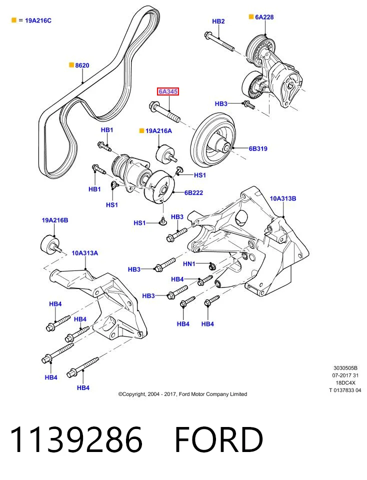 1139286 Ford Perno de la polea del cigüeñal