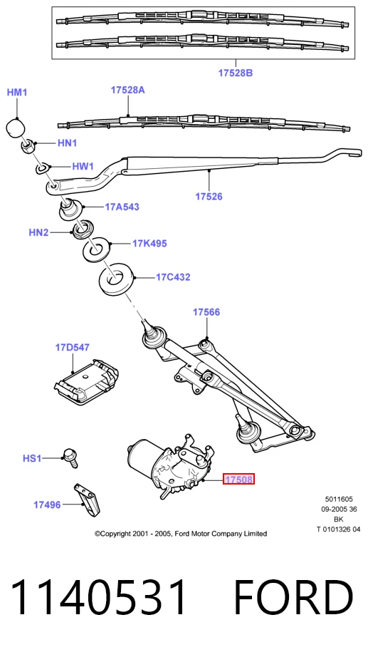 1140531 Ford Motor del limpiaparabrisas