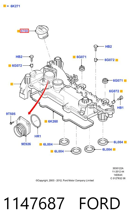 1147687 Ford Tapa, tubuladura de relleno de aceite