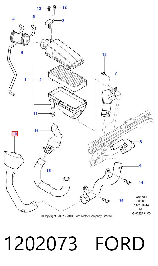 1202073 Ford Entrada del filtro de aire