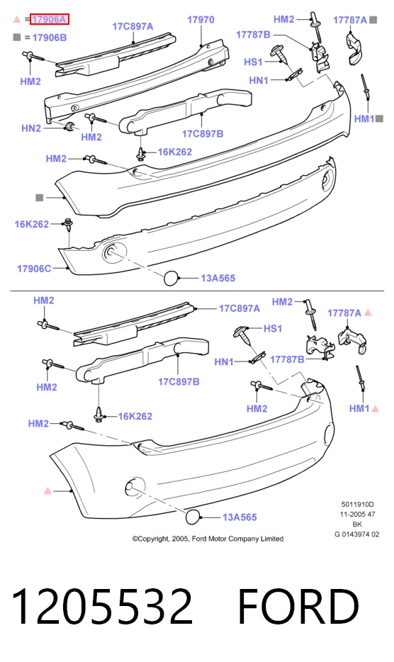 Parachoques trasero 1205532 FORD